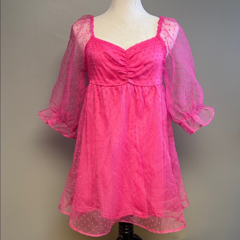Baevely Sheer Swiss Dot Babydoll Blouse Pink Size L NWT Romantic
